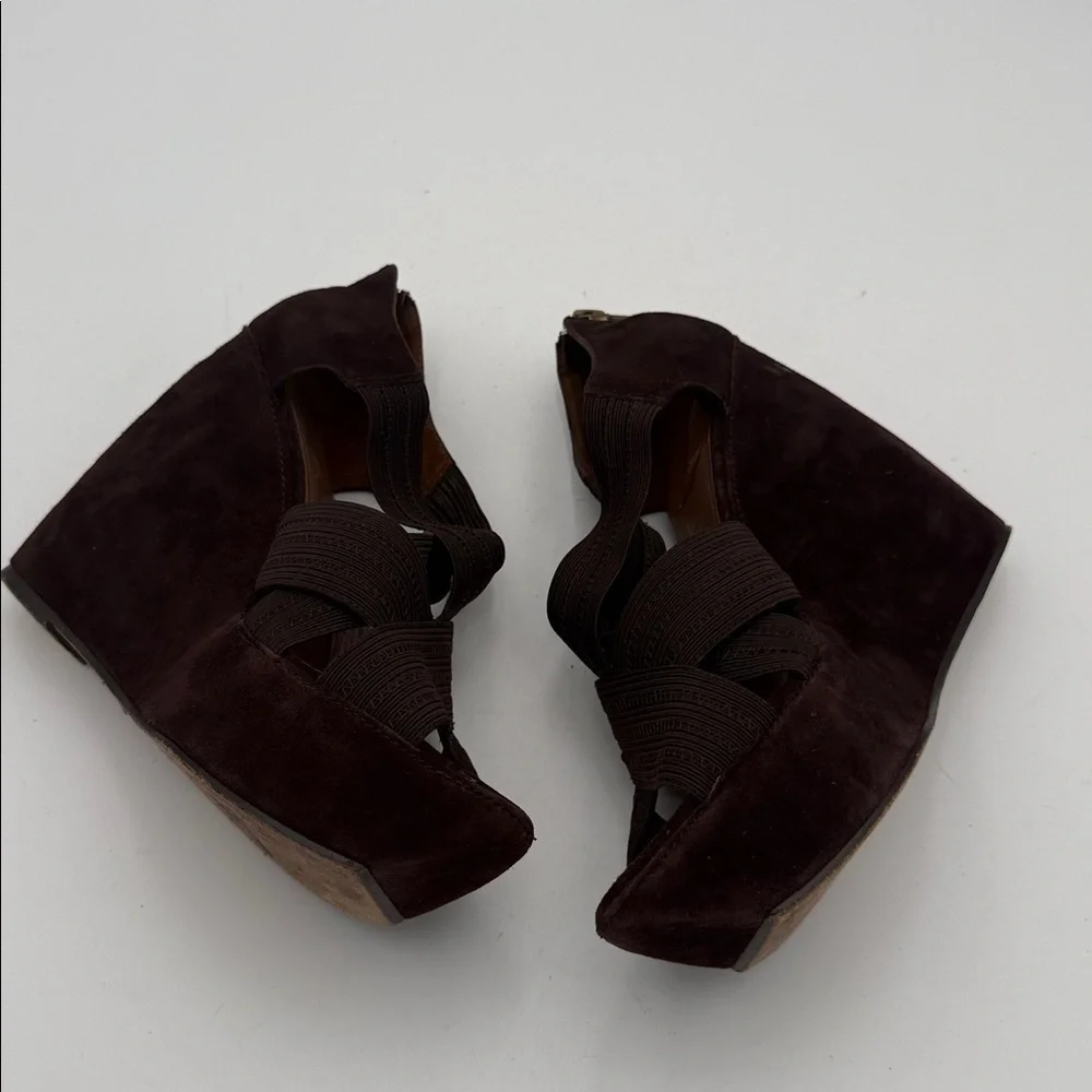 Donald J. Pliner lawney Dark Brown Wedge Sandals women 8M suede event goth Y2K